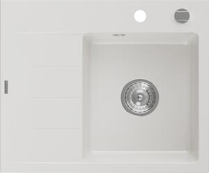 Mexen Ben, 1-komorový granitový dřez 600x500x190 mm, pravý + chromový sifon, bílá, 6523605000-20