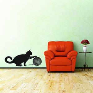 Samolepka na zeď - Kočička s klubíčkem (60x29 cm)