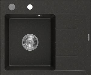 Mexen Ben, 1-komorový granitový dřez 600x500x190 mm, levý+ chromový sifon, černá-zlatá metalíza, 6522605000-75