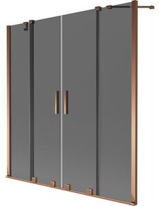 Mexen Velar Duo, 2-křídlová posuvná vanová zástěna 150 x 150 cm, 8mm šedé sklo, růžové zlato, 896-150-000-42-60