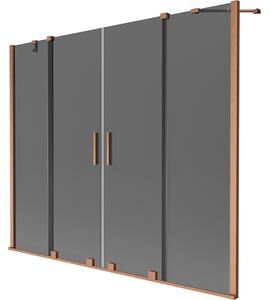 Mexen Velar Duo, 2-křídlová posuvná vanová zástěna 180 x 150 cm, 8mm šedé sklo, měděná matná, 896-180-000-42-65