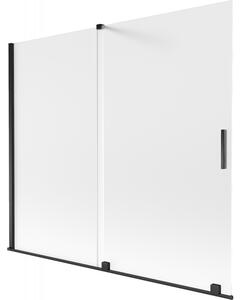 Mexen Velar, 2-křídlová posuvná vanová zástěna 180 x 150 cm, 8mm sklo námraza, černá matná, 896-180-000-31-70