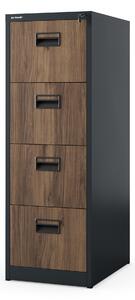 Plechová kartotéka, 4 zásuvky SARA V4, 460 x 1320 x 620 mm, Eco Design: antracitová/ ořech