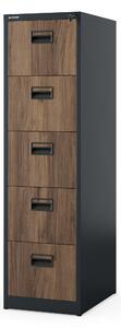 Plechová kartotéka, 5 zásuvek SARA V5, 460 x 1625.5 x 620 mm, Eco Design: antracitová/ ořech