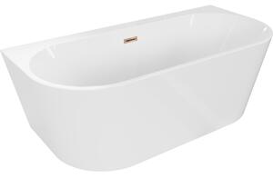 Mexen Oval+, volně stojící vana ke stěně 170 x 80 cm, bílá lesklá, růžové zlato přepad, 52681708000-60