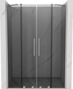 Mexen Velar Duo, posuvné sprchové dveře do otvoru 140 cm, 8mm šedé sklo, broušená ocel, 871-140-000-42-97