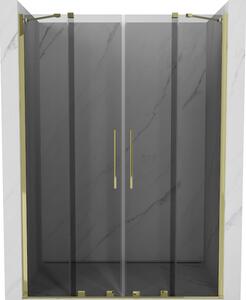 Mexen Velar Duo, posuvné sprchové dveře do otvoru 140 cm, 8mm šedé sklo, zlatá lesklá, 871-140-000-42-50