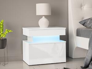 Noční stolek s LED osvětlením USOA - lesklý bílý