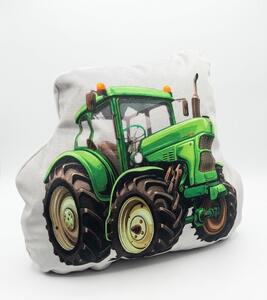 Malý 3D tvarovaný polštářek „Zelený Traktor“ – hebký velur, výška 20 cm