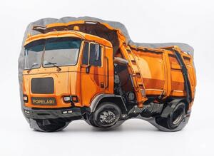 3D tvarovaný polštář „Popelářské auto“ – hebký velur, délka 70 cm