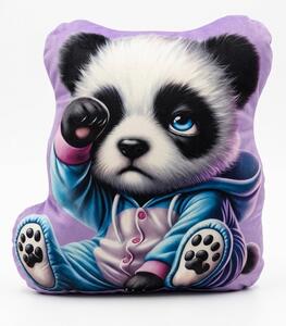 3D tvarovaný polštář „Panda v Overalu“ – hebký velur, výška 35 cm