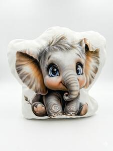 Velký 3D tvarovaný polštář „Sloník pro štěstí“ – hebký velur, výška 45 cm