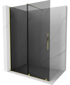 Mexen Velar, sprchová zástěna s posuvnými dveřmi Walk-in 140 x 200 cm, 8mm šedé sklo, zlatá lesklá, 871-140-000-43-50