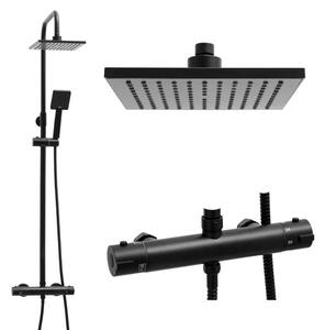 Erga Flova, sprchová souprava s termostatickou baterií a dešťovou hlavicí 20x20cm, černá matná, ERG-YKA-BP.FLOVA THERM 20 BLK