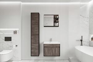 Stěna do koupelny se zrcadlem BRAZORIA - šedý modřín bodega / černý grafit + umyvadlo ZDARMA