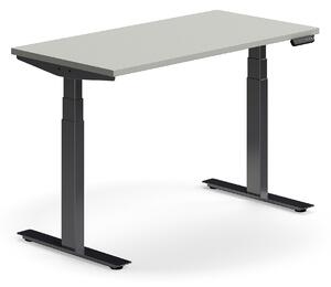 AJ Produkty Výškově nastavitelný stůl QBUS, 1200x600 mm, černá podnož, světle šedá