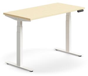 AJ Produkty Výškově nastavitelný stůl QBUS, 1200x600 mm, bílá podnož, bříza