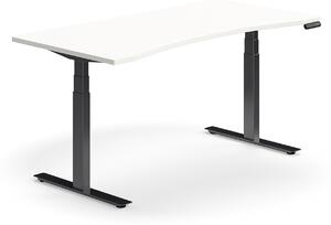 AJ Produkty Výškově nastavitelný stůl QBUS, vykrojený, 1600x800 mm, černá podnož, bílá