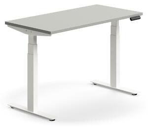 AJ Produkty Výškově nastavitelný stůl QBUS, 1200x600 mm, bílá podnož, světle šedá