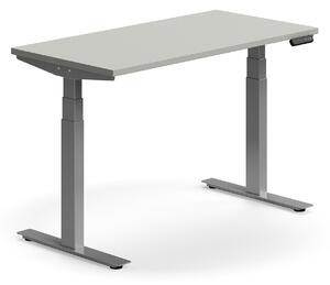 AJ Produkty Výškově nastavitelný stůl QBUS, 1200x600 mm, stříbrná podnož, světle šedá