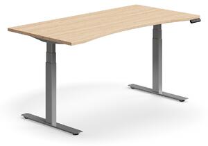 AJ Produkty Výškově nastavitelný stůl QBUS, vykrojený, 1600x800 mm, stříbrná podnož, dub
