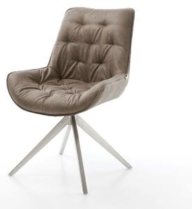 DELIFE Jídelní židle Taimi-Flex mikrovlákno taupe vintage křížová podnož široká nerezová ocel 360° otočný houpací funkce