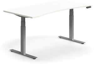AJ Produkty Výškově nastavitelný stůl QBUS, vykrojený, 1600x800 mm, stříbrná podnož, bílá