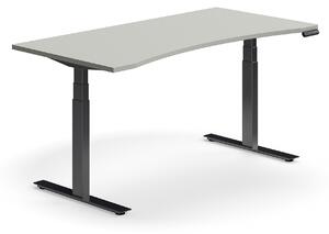 AJ Produkty Výškově nastavitelný stůl QBUS, vykrojený, 1600x800 mm, černá podnož, světle šedá