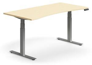 AJ Produkty Výškově nastavitelný stůl QBUS, vykrojený, 1600x800 mm, stříbrná podnož, bříza