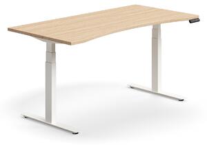 AJ Produkty Výškově nastavitelný stůl QBUS, vykrojený, 1600x800 mm, bílá podnož, dub