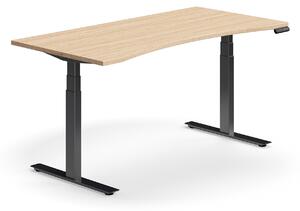 AJ Produkty Výškově nastavitelný stůl QBUS, vykrojený, 1600x800 mm, černá podnož, dub