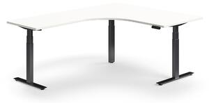 AJ Produkty Výškově nastavitelný stůl QBUS, rohový, 1600x2000 mm, černá podnož, bílá