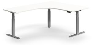 AJ Produkty Výškově nastavitelný stůl QBUS, rohový, 1600x2000 mm, stříbrná podnož, bílá