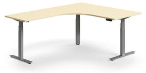 AJ Produkty Výškově nastavitelný stůl QBUS, rohový, 1600x2000 mm, stříbrná podnož, bříza