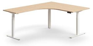 AJ Produkty Výškově nastavitelný stůl QBUS, rohový, 1600x2000 mm, bílá podnož, dub