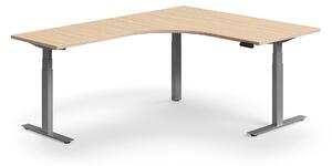 AJ Produkty Výškově nastavitelný stůl QBUS, rohový, 1600x2000 mm, stříbrná podnož, dub