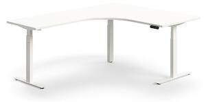AJ Produkty Výškově nastavitelný stůl QBUS, rohový, 1600x2000 mm, bílá podnož, bílá