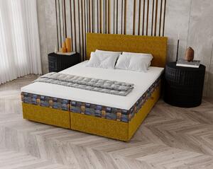 Čalouněná postel 140x200 OTILIE 3 s úložným prostorem - hořčicová + vzor