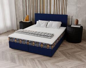 Čalouněná postel 140x200 OTILIE 2 s úložným prostorem - tmavě modrá + vzor