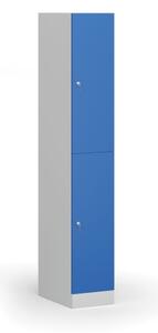 Šatní skříňka s úložnými boxy, 2 boxy, 1850 x 300 x 500 mm, cylindrický zámek, modré dveře
