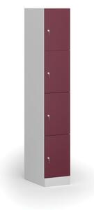 Šatní skříňka s úložnými boxy, 4 boxy, 1850 x 300 x 500 mm, cylindrický zámek, červené dveře