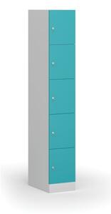 Šatní skříňka s úložnými boxy, 5 boxů, 1850 x 300 x 500 mm, cylindrický zámek, zelené dveře