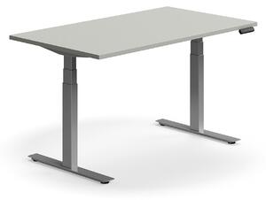 AJ Produkty Výškově nastavitelný stůl QBUS, 1400x800 mm, stříbrná podnož, světle šedá