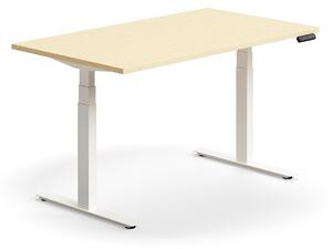 AJ Produkty Výškově nastavitelný stůl QBUS, 1400x800 mm, bílá podnož, bříza