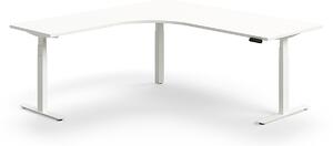 AJ Produkty Výškově nastavitelný stůl QBUS, rohový, 2000x2000 mm, bílá podnož, bílá