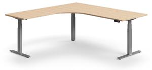 AJ Produkty Výškově nastavitelný stůl QBUS, rohový, 2000x2000 mm, stříbrná podnož, dub