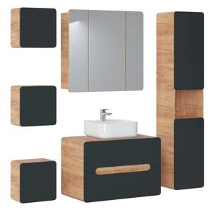 Sestava koupelnového nábytku BÁRA cosmos 80 cm se zrcadlovou skříňkou vč. keramického umyvadla na desku