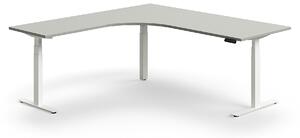 AJ Produkty Výškově nastavitelný stůl QBUS, rohový, 2000x2000 mm, bílá podnož, světle šedá