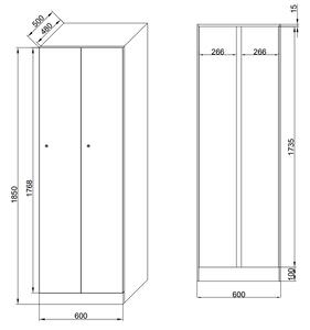 Kovová šatní skříňka, 2-dveřová, 1850 x 600 x 500 mm, cylindrický zámek, laminované dveře, dub přírodní