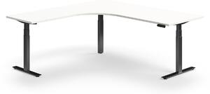 AJ Produkty Výškově nastavitelný stůl QBUS, rohový, 2000x2000 mm, černá podnož, bílá